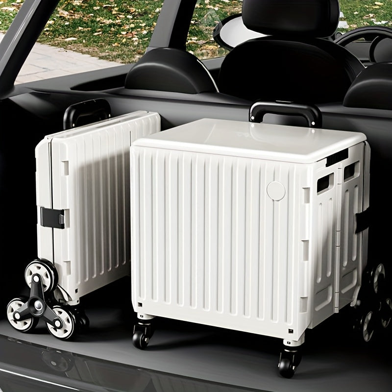 Foldable Utility Cart with Stair-Climbing Wheels, Collapsible Rolling Crate with Telescopic Handle & 360° Spinner Wheels - Durable Plastic Multi-Purpose Hand Truck for Teachers, Shopping, Moving, Storage, Moving Essentials C