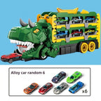 Dreiteiliger Dinosaurier-Spielzeuglaster – Sechs Miniatur-Automodelle aus Metalllegierung, interaktive Eltern-Kind-Spiele, ausziehbar zu einer Rennstrecke, perfektes Geschenk für Jungen- und Mädchengeburtstage