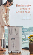 Moderner, ergonomischer Wäschekorb mit Deckel – Robustes Kunststoffdesign, mehrere Fächer für effizientes Sortieren der Wäsche, ideal für Bad und Haushalt, unverzichtbares Utensil für die Waschküche | Moderner Wäschekorb | Robuster Kunststoffkorb