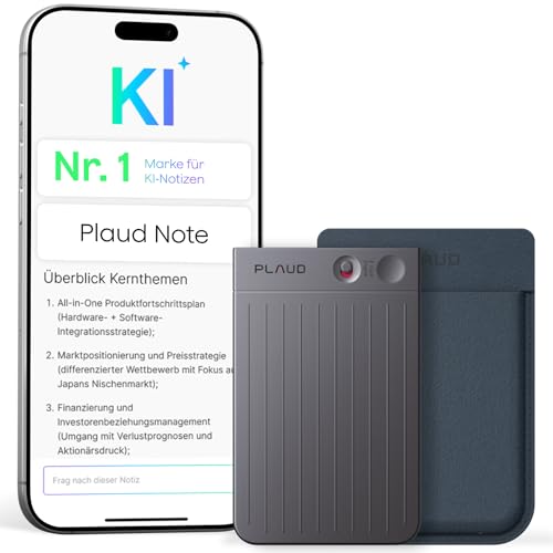 Plaud Note AI Digitaler Diktiergerät mit Tasche – 64 GB Aufnahmegerät mit KI-Technologie zum Transkribieren und Zusammenfassen