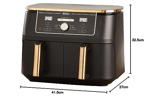 Ninja Dual Zone Digital Air Fryer, 2 Schubladen, 6-in-1, Heißluftfritteuse, 9,5 l, Heißluftfritteuse, Max Crisp, Braten, Backen, Aufwärmen, spülmaschinenfeste Körbe, Stein/Gold DZ400EUSTGD