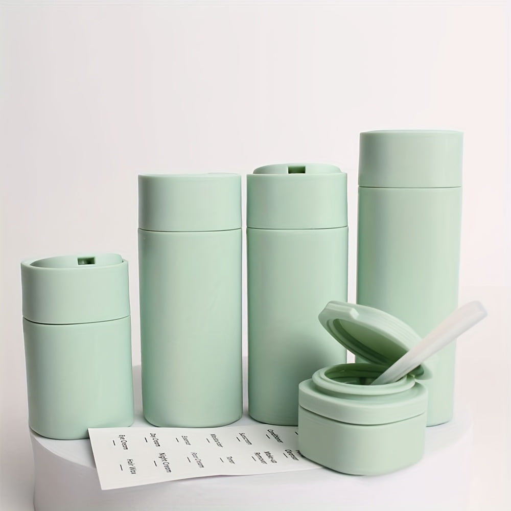 5-teiliges Reiseflaschen-Set mit Löffel und Etikettenaufklebern für Shampoo, Spülung, Lotion und Reinigungsmittel – Unverzichtbar für Fitnessstudio und Reisen