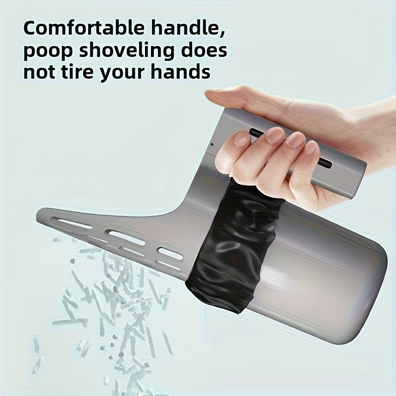 Katzenstreuschaufel mit Einhandverschluss (großes Fassungsvermögen) - Freihändige Haustierkotschaufel für Katzen/kleine Hunde, streubeutelfreundlich, geruchsneutralisierend (5 Müllbeutelrollen enthalten, kein direkter Handkontakt)