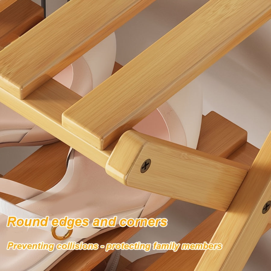 Adjustable & Foldable Bamboo Shoe Rack - Space-Saving 3-9 Tier Shoe Organizer for Small Spaces, No-Install Expandable Design for Home & Office, Natural Wood Finish, Shoe Storage Organizer