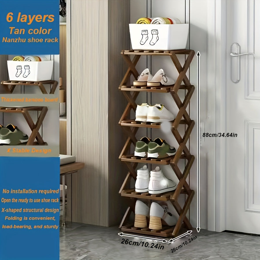 Adjustable & Foldable Bamboo Shoe Rack - Space-Saving 3-9 Tier Shoe Organizer for Small Spaces, No-Install Expandable Design for Home & Office, Natural Wood Finish, Shoe Storage Organizer