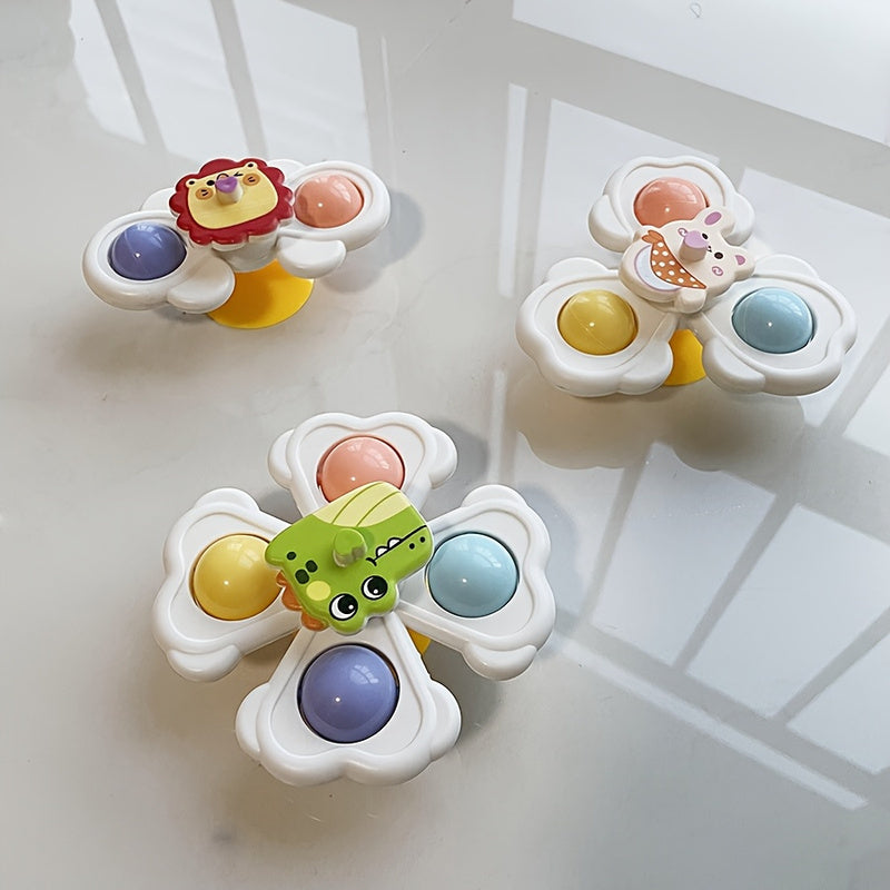 3er-Set Kreisel mit Saugnapf in Tierform für Kinder, fördert die Hand-Augen-Koordination, ideales Geschenk zum Geburtstag, zu Weihnachten oder Ostern