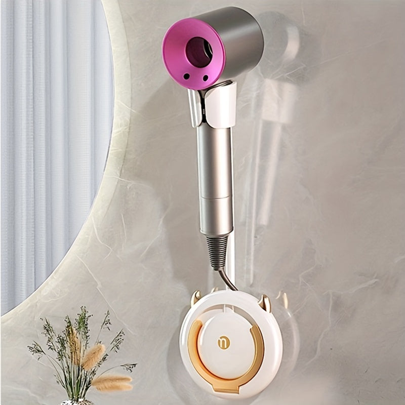 1 Stück universelle, spurlose Wandhalterung für Haartrockner, Haartrocknerhalterung für Badezimmer ohne Bohren, 360° verstellbarer, freihändiger Haartrocknerhalter aus Kunststoff, Badezimmerzubehör