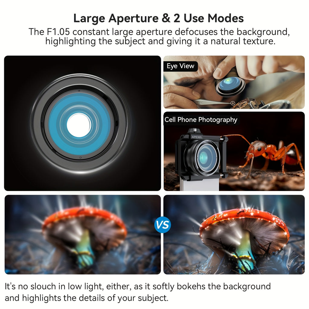 APEXEL 10-20x Zoom-Makroobjektiv-Set, Makrofotografie mit Smartphone und Universalclip für iPhone, Samsung, Xiaomi und die meisten anderen Smartphones