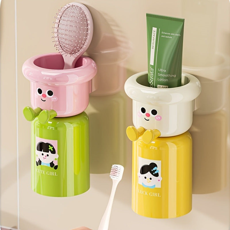 Wall-Mounted Toothbrush Holder with Magnetic Cup, Space-Saving Bathroom Organizer for 36 Festive Occasions, Plastic Material, Ideal for Holiday Decor, Bathroom Organizers And Storage, Toothbrush Holder For Bathroom, Toothbrus