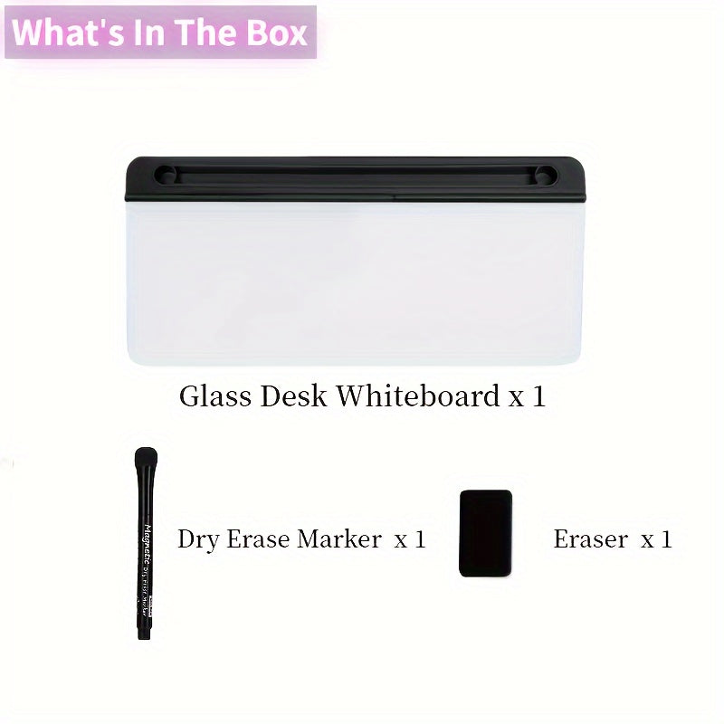 Elegantes, kompaktes Whiteboard aus Glas mit integriertem Stauraum – Moderner Schreibtisch-Organizer aus gehärtetem Glas und Tastaturhalter, schlankes Design für effizientes Arbeitsplatzmanagement
