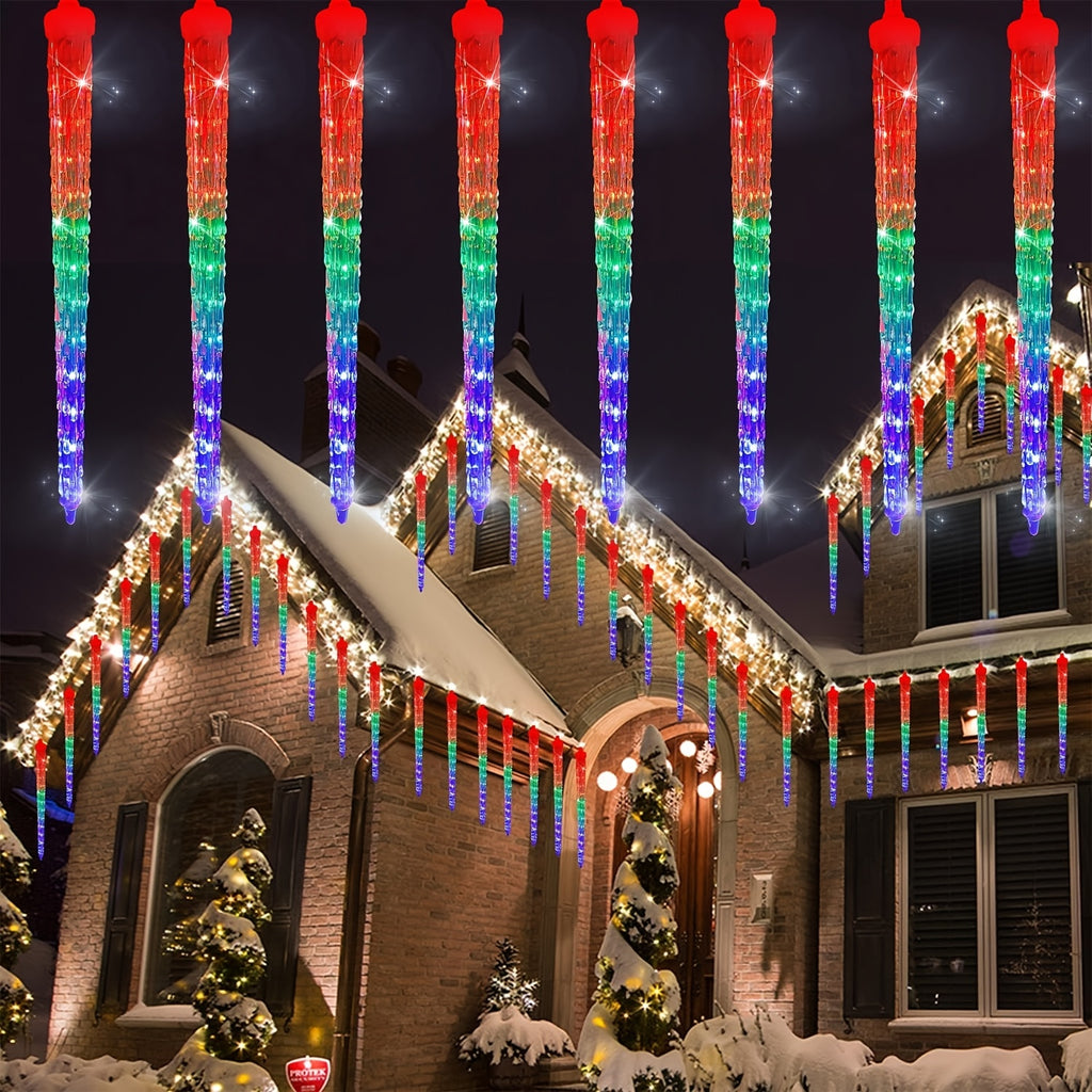 8-Pack Solar-Powered Icicle Lights - Outdoor Christmas Decoration with Solar Charging, Auto-Cycling On/Off, No Wiring Needed, for Garden, Roof, Tree, Party - Energy-Efficient Solar icicle lamps (192 SMD LEDs, 5.3m/17.5ft, Dur