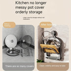1 Stück Küchenschrank-Aufbewahrungsregal ohne Bohren – Multifunktionaler Organizer mit zwei Topfdeckelhaltern, Saugnapf-Wandbefestigung, einfache Installation, platzsparendes Design für Küche und Esszimmer, praktisches Hängeregal, Küchenorganizer