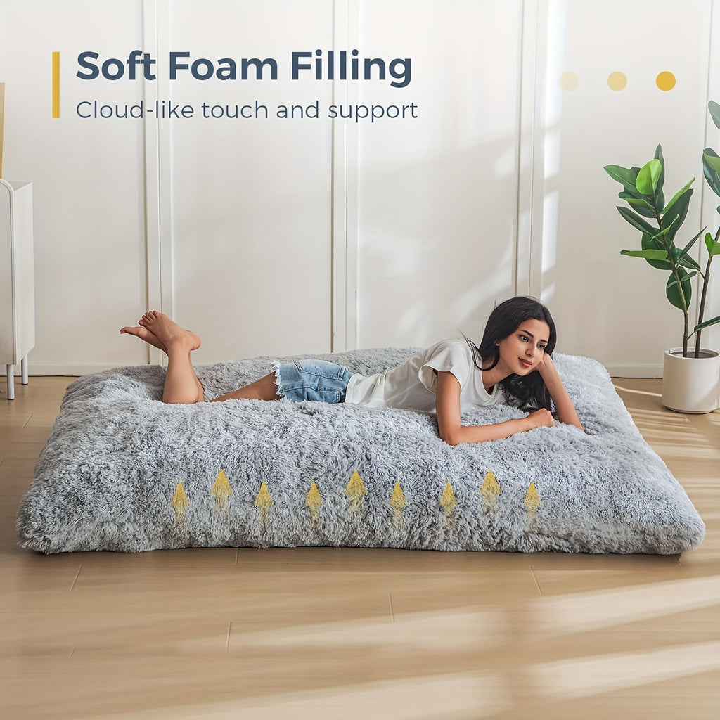 Großer grauer Sitzsack als Bett - Bodenbett ohne Füllung für Erwachsene, weicher Sitzsack mit strapazierfähigem Bezug, vielseitig verwendbare Schlafmatte zum Schlafen auf dem Boden, Gästebett, Zimmer, Studentenwohnheim - maschinenwaschbar