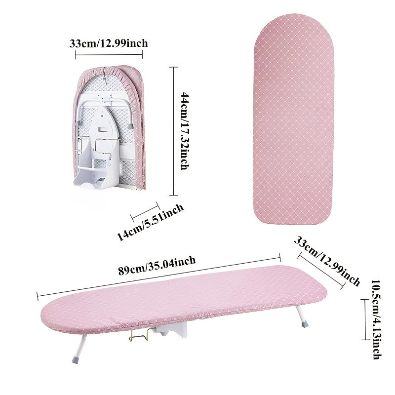 Faltbares Mini-Bügelbrett mit Bügeleisenhalter | Tragbares 89 x 33 cm (35 × 13 Zoll) Tischbügelbrett | Platzsparend für kleine Räume | Rutschfeste Füße | Wärmereflektierender Bezug | Einfach zu verstauen und zu Hause zu verwenden