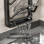 1 Stück Küchenschrank-Aufbewahrungsregal ohne Bohren – Multifunktionaler Organizer mit zwei Topfdeckelhaltern, Saugnapf-Wandbefestigung, einfache Installation, platzsparendes Design für Küche und Esszimmer, praktisches Hängeregal, Küchenorganizer