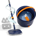 Wischmopp-Set mit Eimer, 2-in-1-Bodenwischer und Fensterwischer (132 cm) – 2-Kammer-System zur Trennung von Schmutz und Frischwasser mit 4 Mikrofaser-Wischpads für die Fenster- und Bodenreinigung