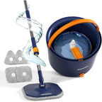 Wischmopp-Set mit Eimer, 2-in-1-Bodenwischer und Fensterwischer (132 cm) – 2-Kammer-System zur Trennung von Schmutz und Frischwasser mit 4 Mikrofaser-Wischpads für die Fenster- und Bodenreinigung