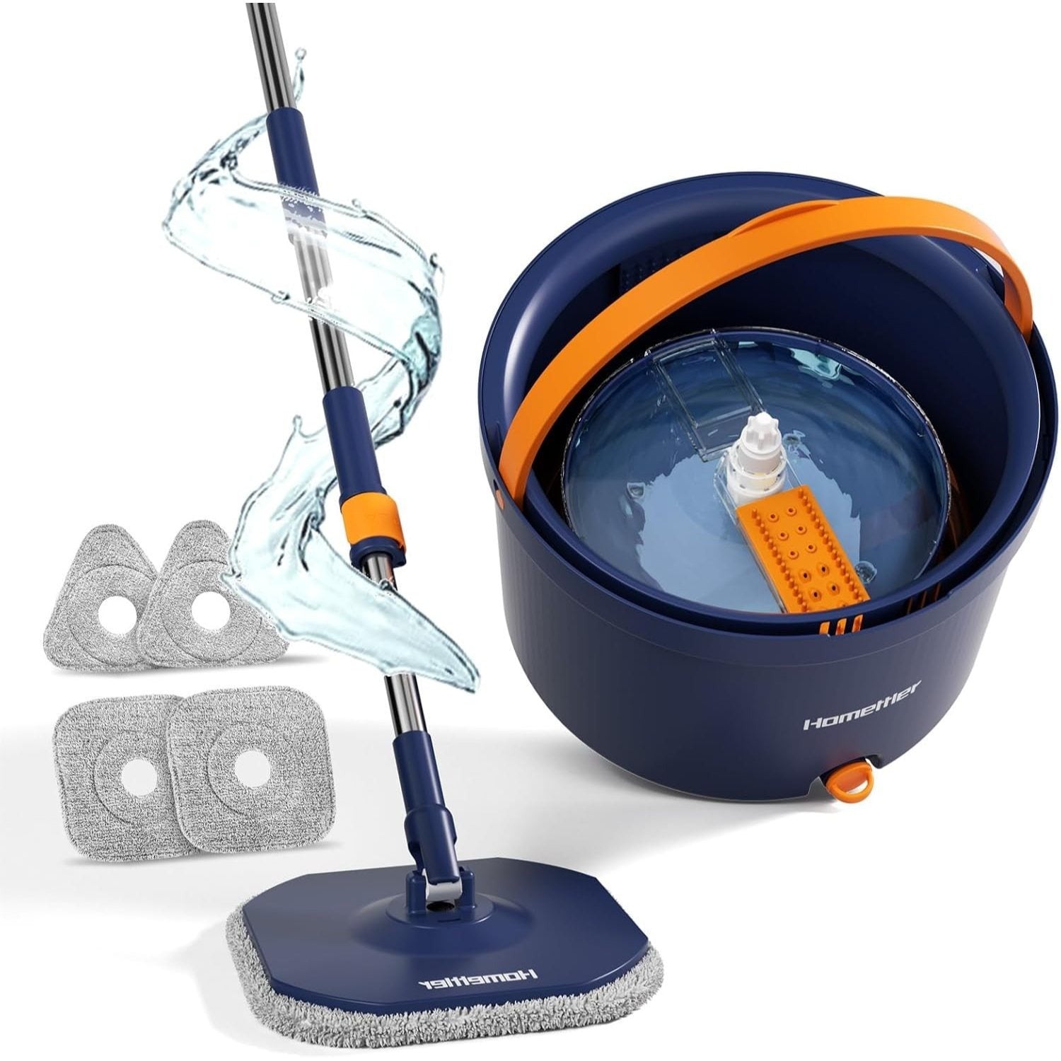 Wischmopp-Set mit Eimer, 2-in-1-Bodenwischer und Fensterwischer (132 cm) – 2-Kammer-System zur Trennung von Schmutz und Frischwasser mit 4 Mikrofaser-Wischpads für die Fenster- und Bodenreinigung