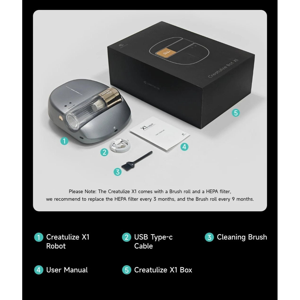 CREATULIZE X1 Roboter, automatischer Bettstaubsauger – kabellos, wiederaufladbar, UV-C-Licht-Desinfektion, 14 kPa Saugkraft, entfernt Hausstaubmilben und Allergene, mit HEPA-Filterung