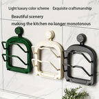 1 Stück Küchenschrank-Aufbewahrungsregal ohne Bohren – Multifunktionaler Organizer mit zwei Topfdeckelhaltern, Saugnapf-Wandbefestigung, einfache Installation, platzsparendes Design für Küche und Esszimmer, praktisches Hängeregal, Küchenorganizer