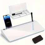 Elegantes, kompaktes Whiteboard aus Glas mit integriertem Stauraum – Moderner Schreibtisch-Organizer aus gehärtetem Glas und Tastaturhalter, schlankes Design für effizientes Arbeitsplatzmanagement