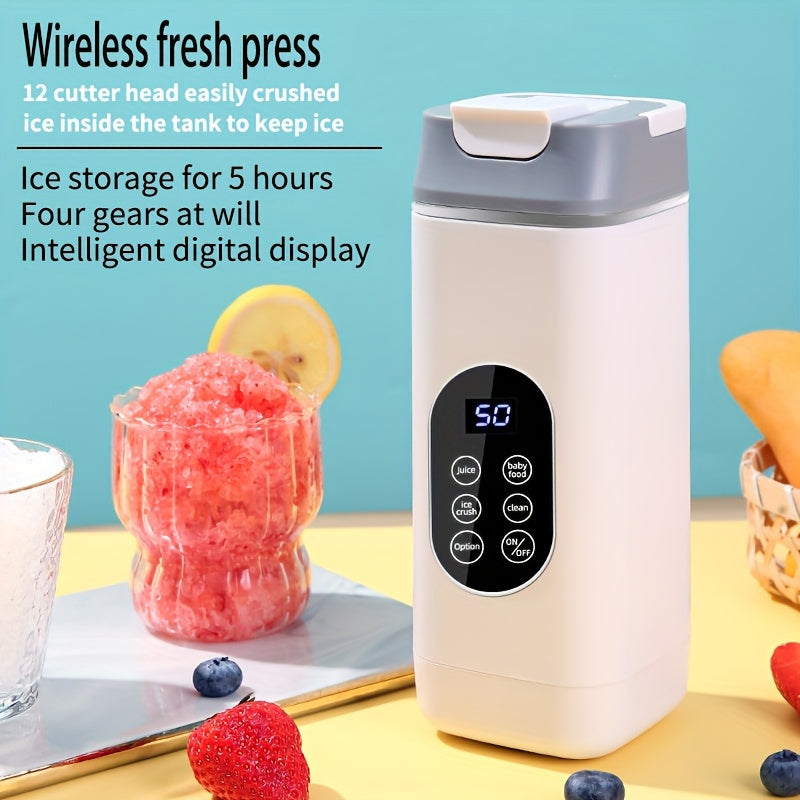 Tragbarer, per USB aufladbarer Mixer & Entsafter | 420 ml | Digitalanzeige, Edelstahlklingen | 3-in-1-Design für Smoothies, Shakes & frische Säfte | Leicht zu reinigen, ideal für Zuhause, Büro, Reisen & Camping | Stilvoll und modern