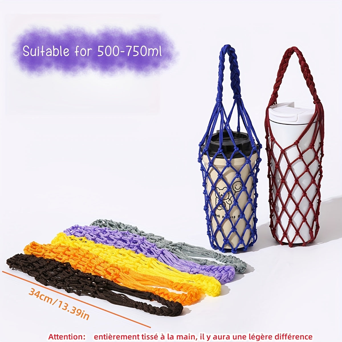 1pc Hand-Woven Net Bag, Water Cup, Drink Coffee Portable Bag, Reusable, Hand-Held Water Kettle Bag, Drink Bag, Decorative Net Bag, Storage Decorative Bag, Suitable for Giving Gifts to Friends, Relatives, Classmate