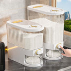 Großer Reisbehälter – 5,0/10,0 kg, feuchtigkeitsbeständig, Klappdeckel, wiederverwendbarer Kunststoff-Getreidespender für Reis, Getreide, Mehl, Tierfutter – unverzichtbarer Küchenhelfer, Organizer für Tierfutter | Transparentes Design