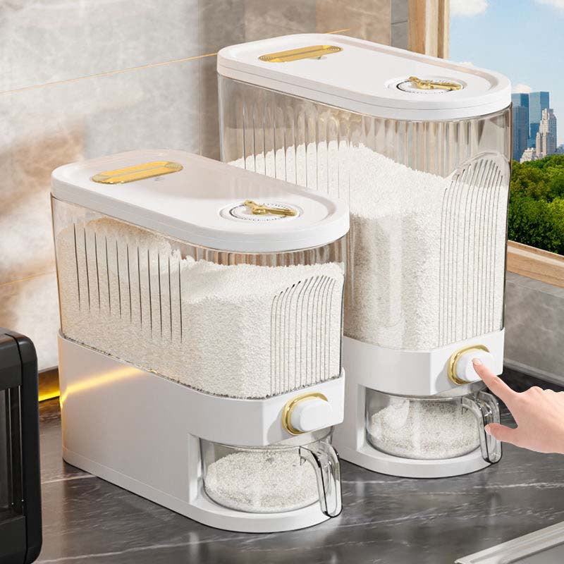 Großer Reisbehälter – 5,0/10,0 kg, feuchtigkeitsbeständig, Klappdeckel, wiederverwendbarer Kunststoff-Getreidespender für Reis, Getreide, Mehl, Tierfutter – unverzichtbarer Küchenhelfer, Organizer für Tierfutter | Transparentes Design