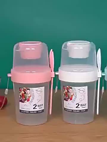 1 Stück 2-Wege-Verschlussbehälter für Joghurt und Müsli – Tragbarer Frühstücksbecher mit Deckel, wiederverwendbare Aufbewahrungsbox aus Kunststoff für Büro, Uni, Picknick, Reisen – inklusive Löffel, ideal für Milch, Joghurt, Obst und Müsli