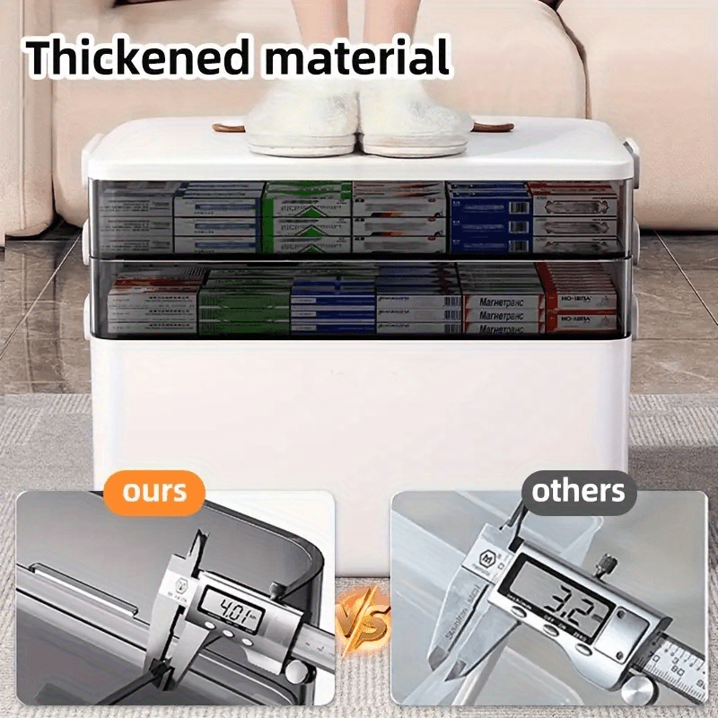 1 Stück / Große, tragbare Erste-Hilfe-Aufbewahrungsbox mit 3 Fächern, mehrlagiger Organizer für medizinisches Set mit Griff und Deckel, herausnehmbare Fächer, 34 x 22 x 25,5 cm