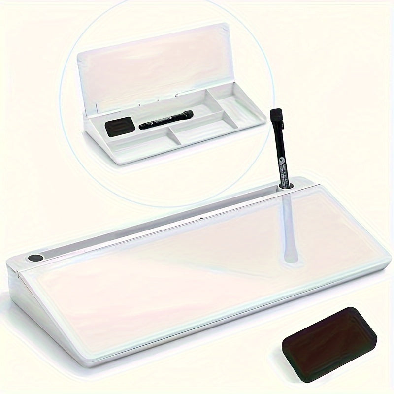 Elegantes, kompaktes Whiteboard aus Glas mit integriertem Stauraum – Moderner Schreibtisch-Organizer aus gehärtetem Glas und Tastaturhalter, schlankes Design für effizientes Arbeitsplatzmanagement