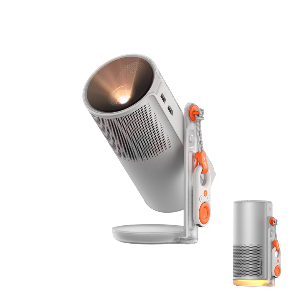 XGIMI MoGo 4 Mini Projecteur avec Batterie - Home Cinéma Extérieur Intelligent avec Support PowerBase, Autonomie 5h, Google TV et Netflix, Support 360°, 450 Lumens ISO, 2 x 6W Harman Kardon