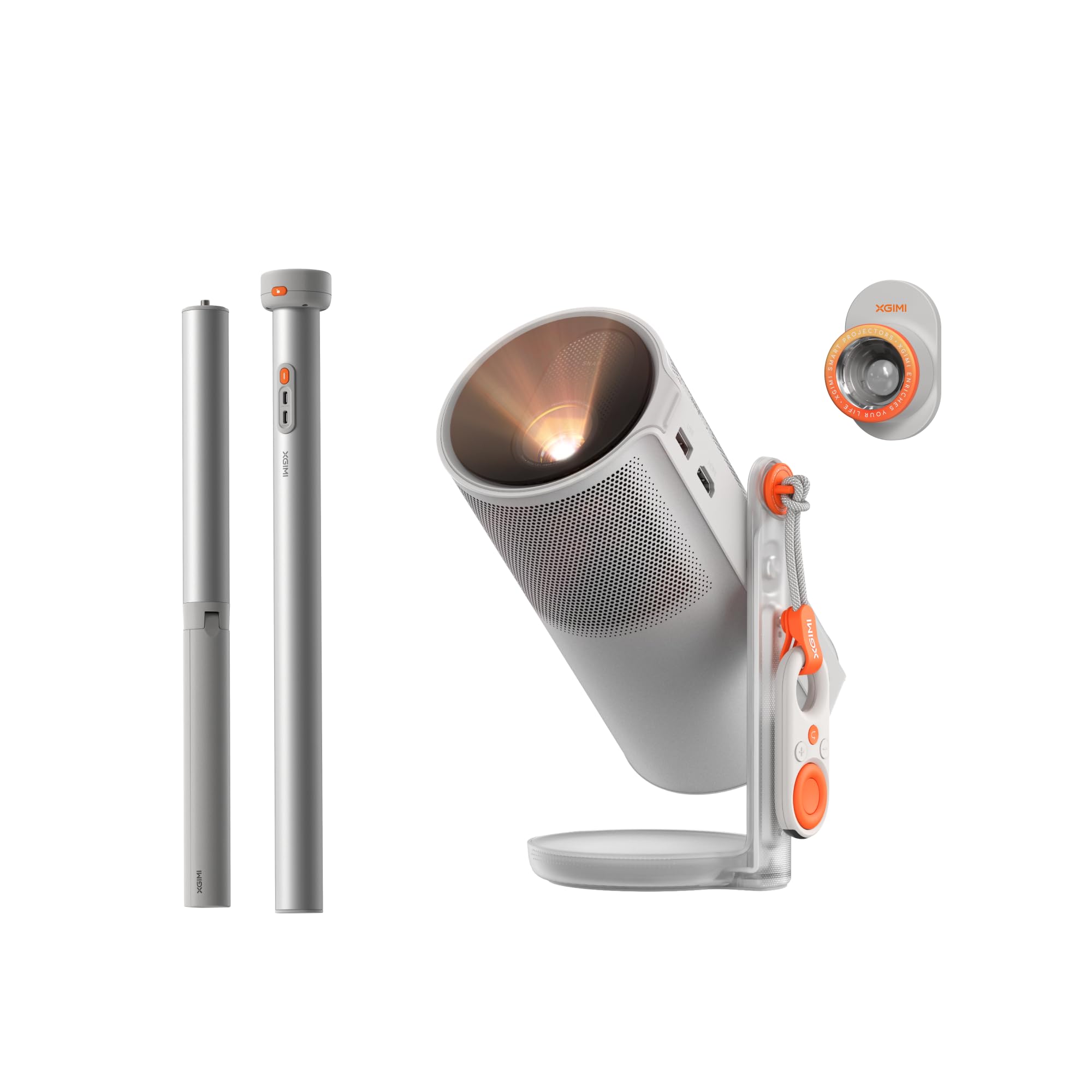 XGIMI MoGo 4 Mini Projecteur avec Batterie - Home Cinéma Extérieur Intelligent avec Support PowerBase, Autonomie 5h, Google TV et Netflix, Support 360°, 450 Lumens ISO, 2 x 6W Harman Kardon