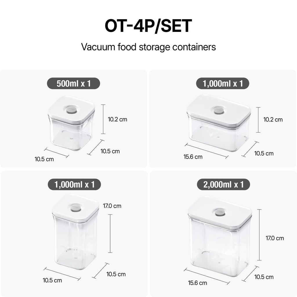 VAKUEN Premium Airtight Food Storage Containers, 4 Piece Set, Intelligent One Click Seal Lid, No Hinges, Patented Double Silicone Lining, 100% Leak-Proof, BPA-Free 