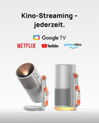 XGIMI MoGo 4 Mini Projecteur avec Batterie - Home Cinéma Extérieur Intelligent avec Support PowerBase, Autonomie 5h, Google TV et Netflix, Support 360°, 450 Lumens ISO, 2 x 6W Harman Kardon