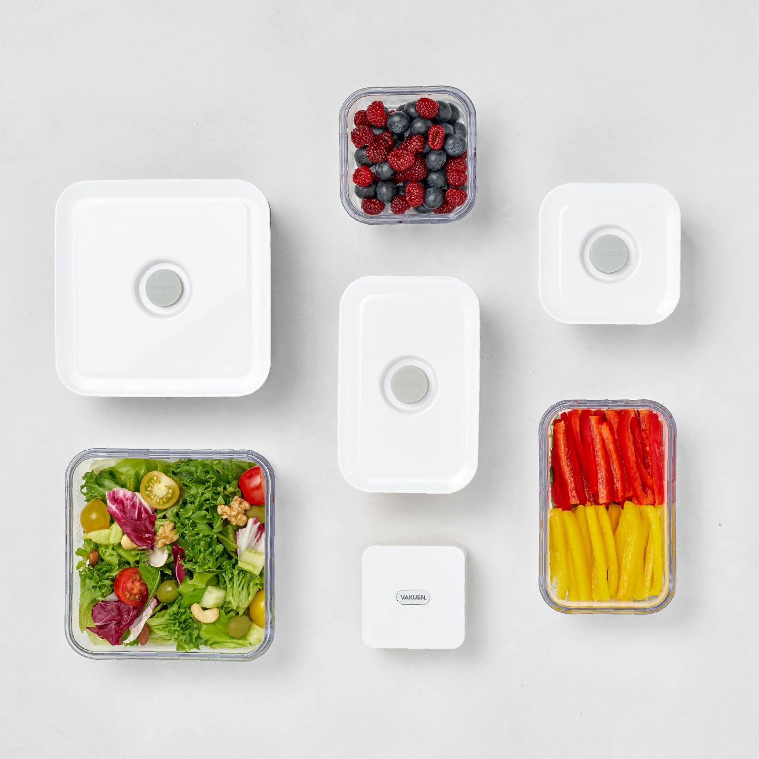 VAKUEN Premium Airtight Food Storage Containers, 4 Piece Set, Intelligent One Click Seal Lid, No Hinges, Patented Double Silicone Lining, 100% Leak-Proof, BPA-Free 