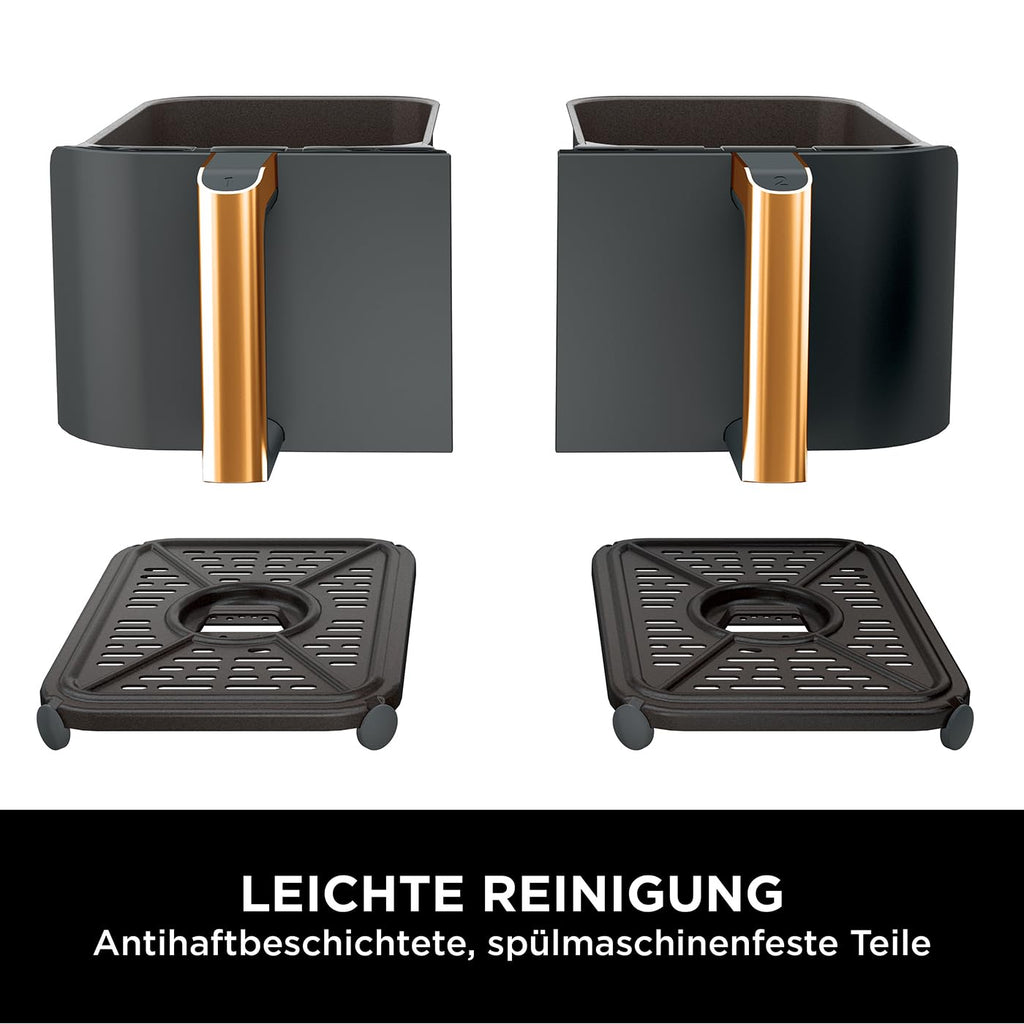 Ninja Dual Zone Digital Air Fryer, 2 Schubladen, 6-in-1, Heißluftfritteuse, 9,5 l, Heißluftfritteuse, Max Crisp, Braten, Backen, Aufwärmen, spülmaschinenfeste Körbe, Stein/Gold DZ400EUSTGD