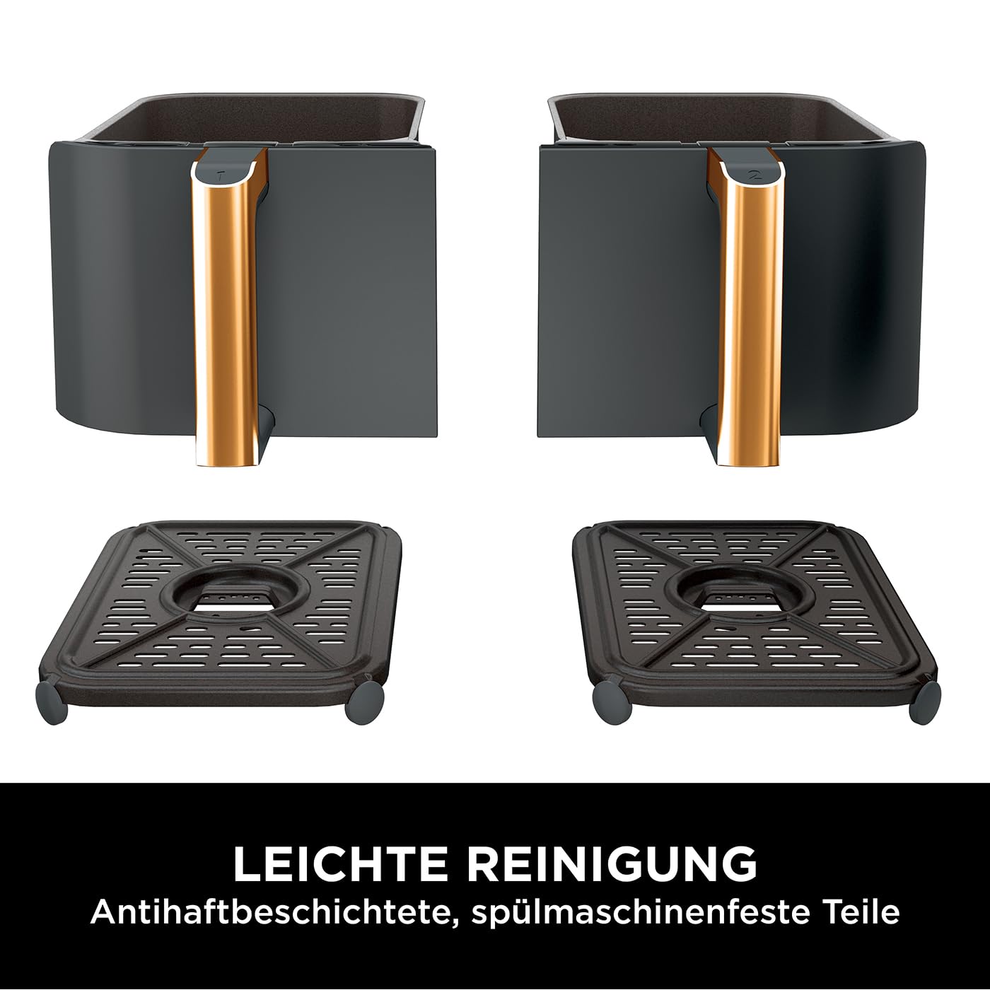 Ninja Dual Zone Digital Air Fryer, 2 Schubladen, 6-in-1, Heißluftfritteuse, 9,5 l, Heißluftfritteuse, Max Crisp, Braten, Backen, Aufwärmen, spülmaschinenfeste Körbe, Stein/Gold DZ400EUSTGD