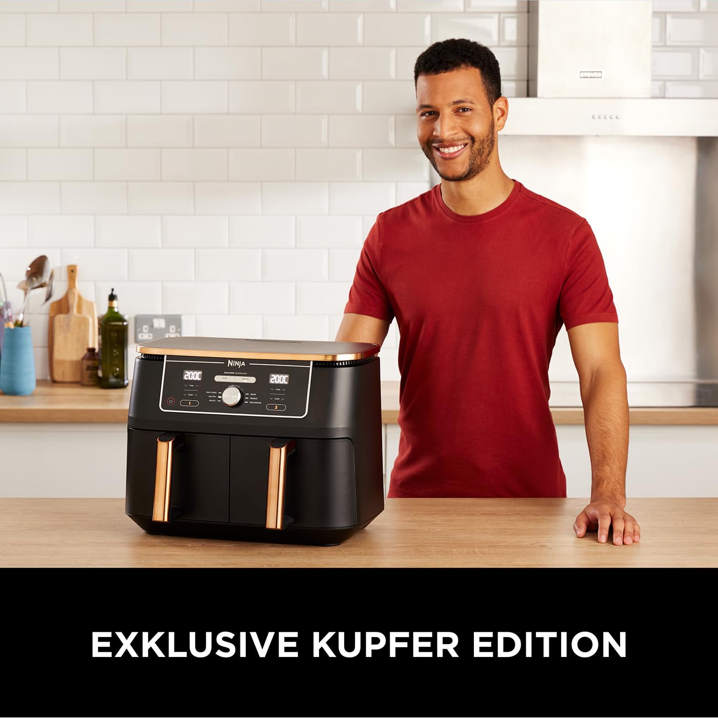 Ninja Dual Zone Digital Air Fryer, 2 Schubladen, 6-in-1, Heißluftfritteuse, 9,5 l, Heißluftfritteuse, Max Crisp, Braten, Backen, Aufwärmen, spülmaschinenfeste Körbe, Stein/Gold DZ400EUSTGD
