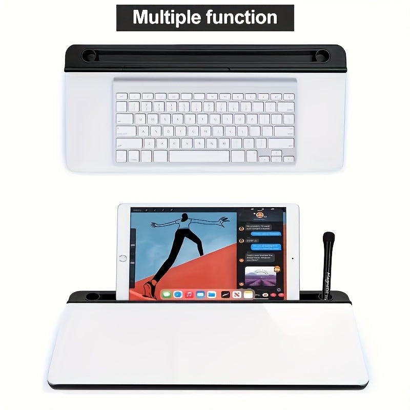 Elegantes, kompaktes Whiteboard aus Glas mit integriertem Stauraum – Moderner Schreibtisch-Organizer aus gehärtetem Glas und Tastaturhalter, schlankes Design für effizientes Arbeitsplatzmanagement