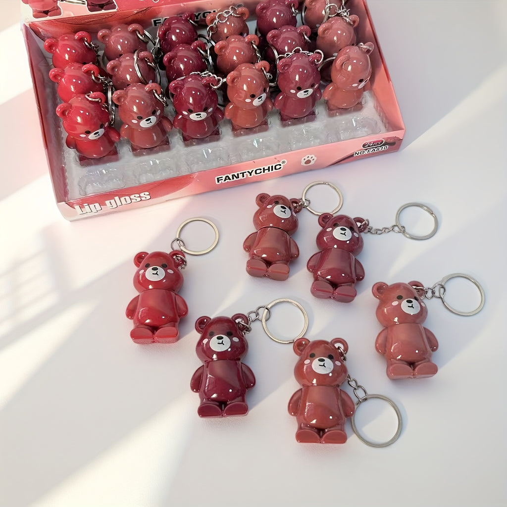 24 Schokoladenbär-Schlüsselanhänger, matter Lipgloss in 6 Farben, antihaftbeschichtete Becher, glattes und nicht klebendes Lipgloss-Display-Box-Set zum Selbermachen – die perfekte Geschenkidee für Feste