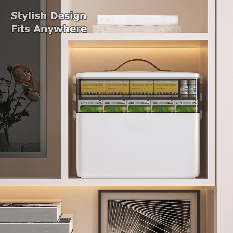 1 Stück / Große, tragbare Erste-Hilfe-Aufbewahrungsbox mit 3 Fächern, mehrlagiger Organizer für medizinisches Set mit Griff und Deckel, herausnehmbare Fächer, 34 x 22 x 25,5 cm