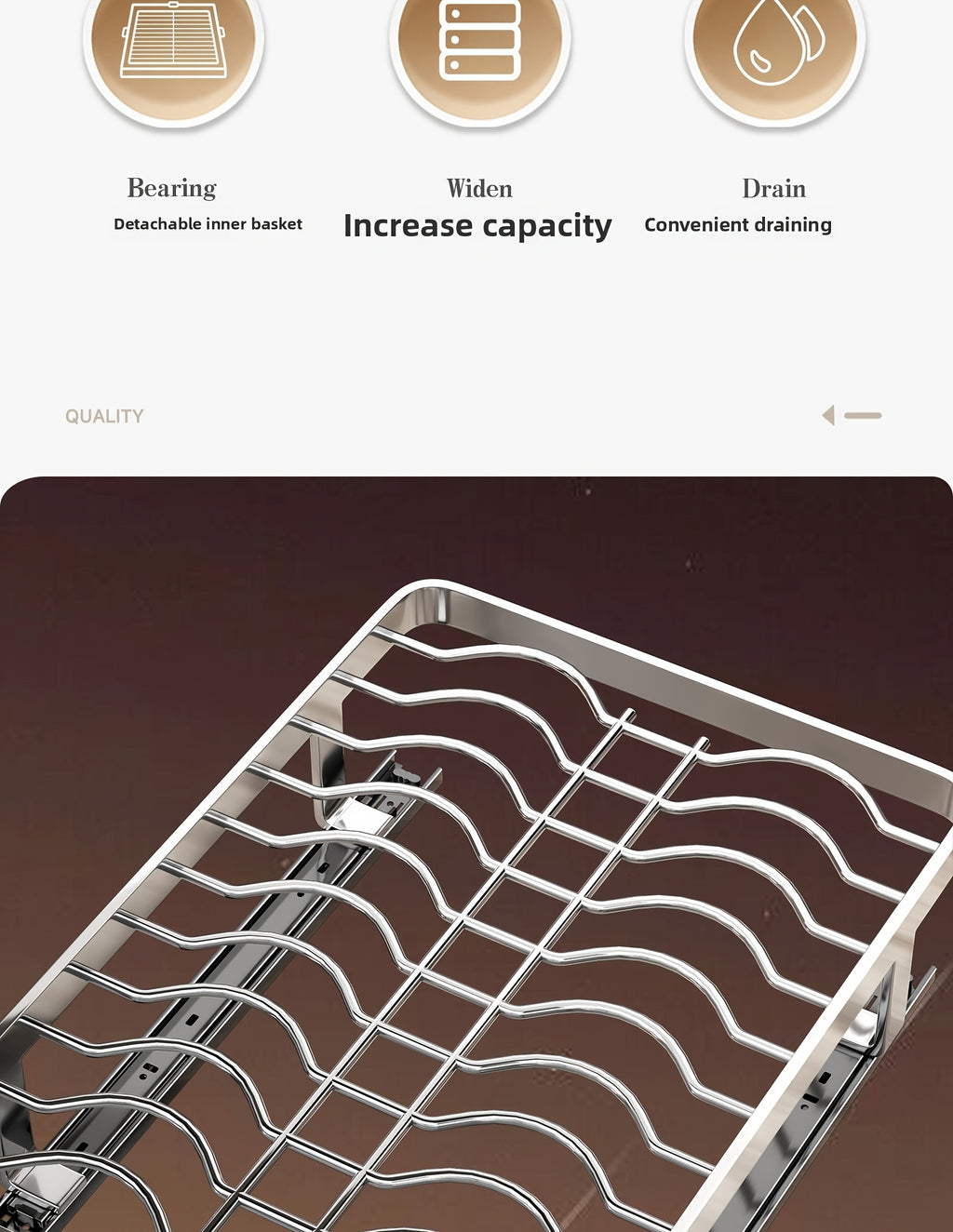 Ausziehbarer Geschirrständer, versenkbarer Abtropfkorb für Geschirr, Tassen und Gläser. Hergestellt aus rostfreiem Kohlenstoffstahl mit verstellbarer Abtropfschale. Ideal zur Aufbewahrung von Geschirr, ein unverzichtbares Küchenutensil.