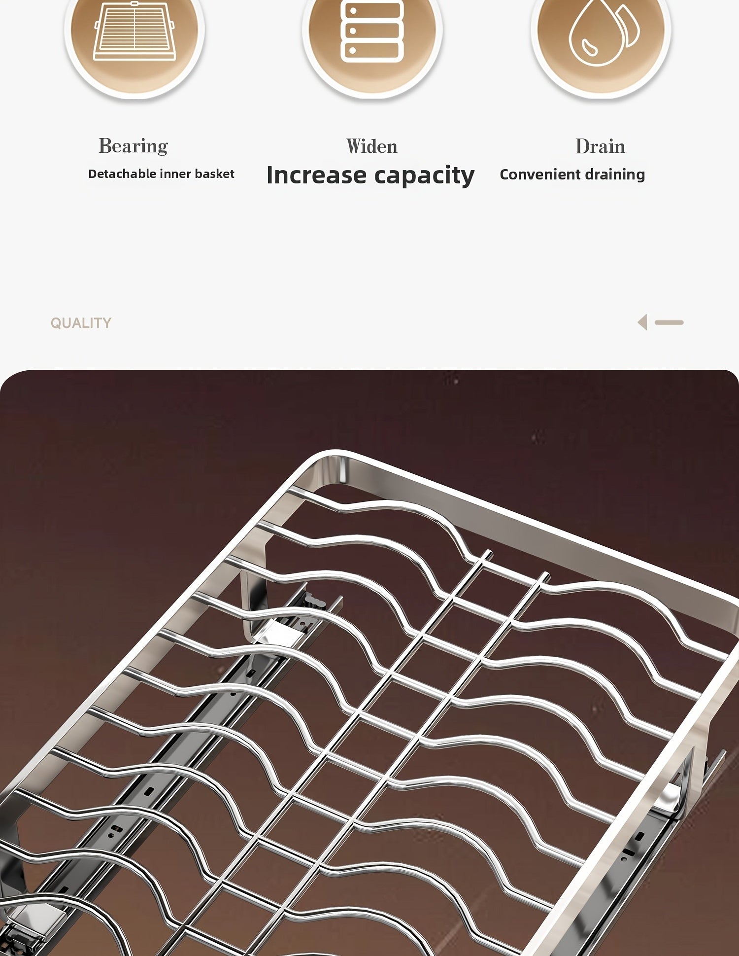 Ausziehbarer Geschirrständer, versenkbarer Abtropfkorb für Geschirr, Tassen und Gläser. Hergestellt aus rostfreiem Kohlenstoffstahl mit verstellbarer Abtropfschale. Ideal zur Aufbewahrung von Geschirr, ein unverzichtbares Küchenutensil.