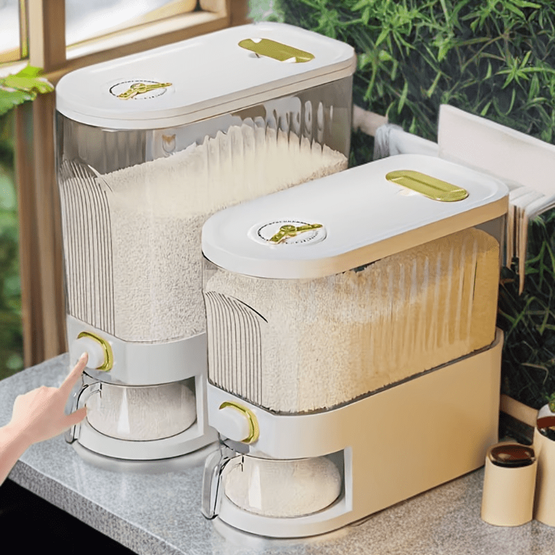 Großer Reisbehälter – 5,0/10,0 kg, feuchtigkeitsbeständig, Klappdeckel, wiederverwendbarer Kunststoff-Getreidespender für Reis, Getreide, Mehl, Tierfutter – unverzichtbarer Küchenhelfer, Organizer für Tierfutter | Transparentes Design