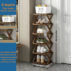 Adjustable & Foldable Bamboo Shoe Rack - Space-Saving 3-9 Tier Shoe Organizer for Small Spaces, No-Install Expandable Design for Home & Office, Natural Wood Finish, Shoe Storage Organizer