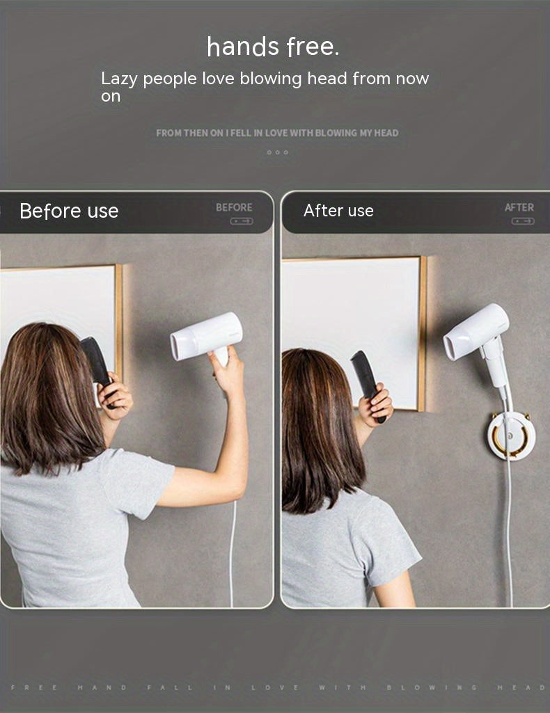 1 Stück universelle, spurlose Wandhalterung für Haartrockner, Haartrocknerhalterung für Badezimmer ohne Bohren, 360° verstellbarer, freihändiger Haartrocknerhalter aus Kunststoff, Badezimmerzubehör