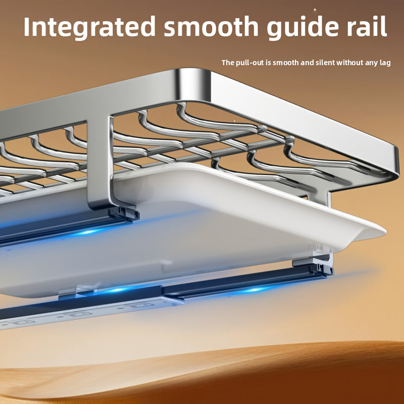 Ausziehbarer Geschirrständer, versenkbarer Abtropfkorb für Geschirr, Tassen und Gläser. Hergestellt aus rostfreiem Kohlenstoffstahl mit verstellbarer Abtropfschale. Ideal zur Aufbewahrung von Geschirr, ein unverzichtbares Küchenutensil.