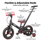Laufrad mit Schiebestange für Kinder 18 Monate – 5 Jahre, 6 in 1 Kinderfahrrad mit Stützrädern & Pedalen, Laufrad für Jungen und Mädchen mit Bremsen & Ständer